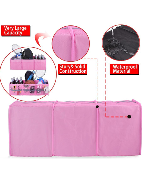 Organizador de Maletero Grande Homeve Plegable 3 Compartimentos Rosa Organizador de Maletero Grande Homeve Plegable 3 Compartimentos Rosa