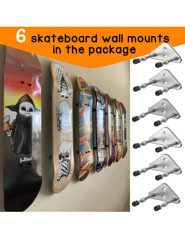 Soporte de Pared para Skateboard Aluminio 6 Paquetes Plata
