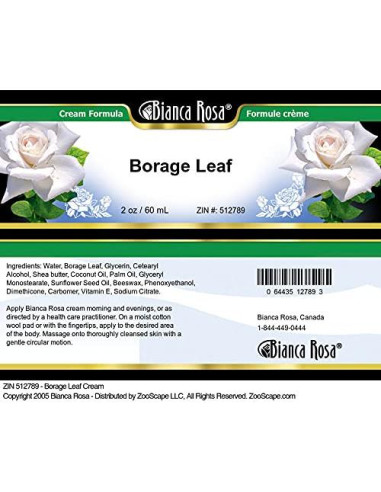 Crema de Hoja de Borage Bianca Rosa 56.7 g Sin Rellenos
