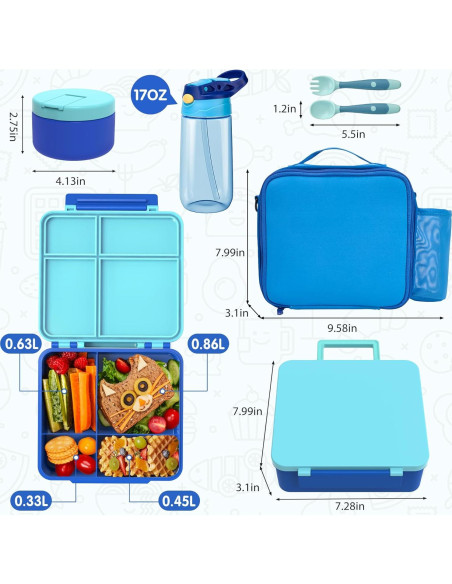 Caja de Almuerzo Bento Lohasok Azul 4 Compartimentos 1600ml Caja de Almuerzo Bento Lohasok Azul 4 Compartimentos 1600ml