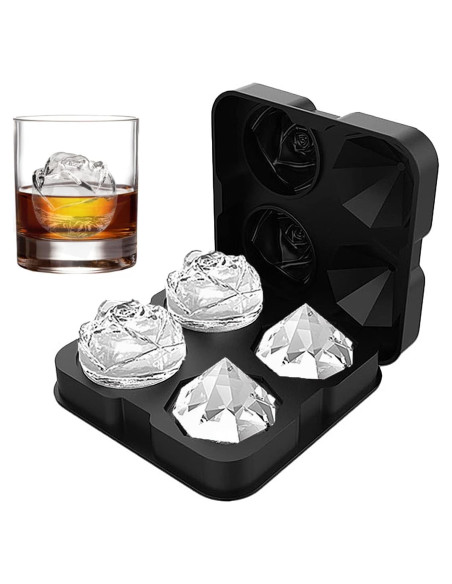Bandeja de Hielo HANCELANT de Silicona 4 Cavidades Rosa y Diamante Bandeja de Hielo HANCELANT de Silicona 4 Cavidades Rosa y Diamante