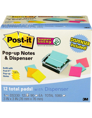 Dispensador Post-it Super Sticky con 12 Blocs 7.6x7.6cm