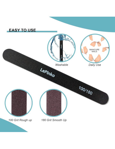 Juego de 10 limas de uñas LePinko 100/180 para manicura
