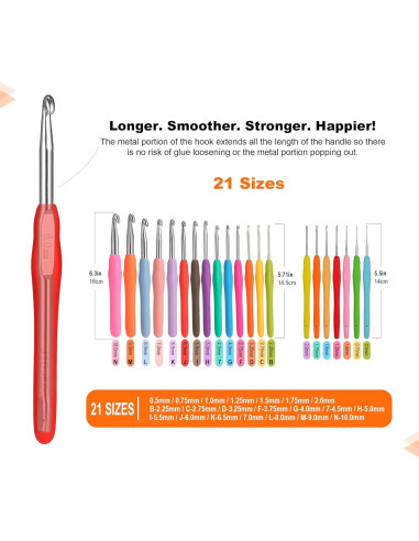 Juego de Ganchillos Ergonómicos Yojob 21 Tamaños 0.5mm-10mm