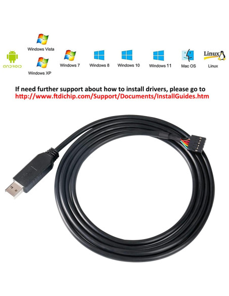 Cable Adaptador USB a TTL DTech 1.83m 5V 6 Pines FT232RL Cable Adaptador USB a TTL DTech 1.83m 5V 6 Pines FT232RL