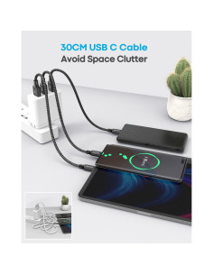 Cable USB Tipo C Baiwwa 0.30m Carga Rápida 2-Pack Negro 2