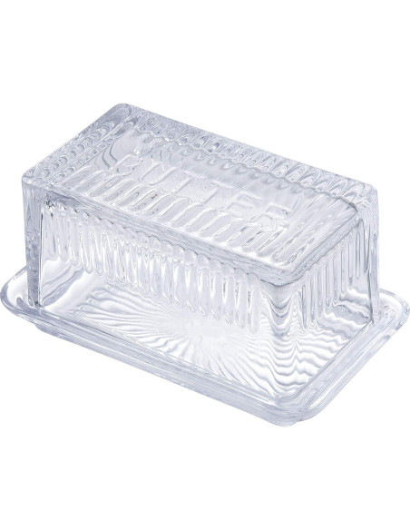 Plato Doble de Mantequilla TableCraft Vidrio Grabado 17.1x10.2x8.3 Plato Doble de Mantequilla TableCraft Vidrio Grabado 17.1x10.2x8.3