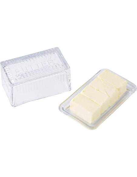 Plato Doble de Mantequilla TableCraft Vidrio Grabado 17.1x10.2x8.3 Plato Doble de Mantequilla TableCraft Vidrio Grabado 17.1x10.2x8.3