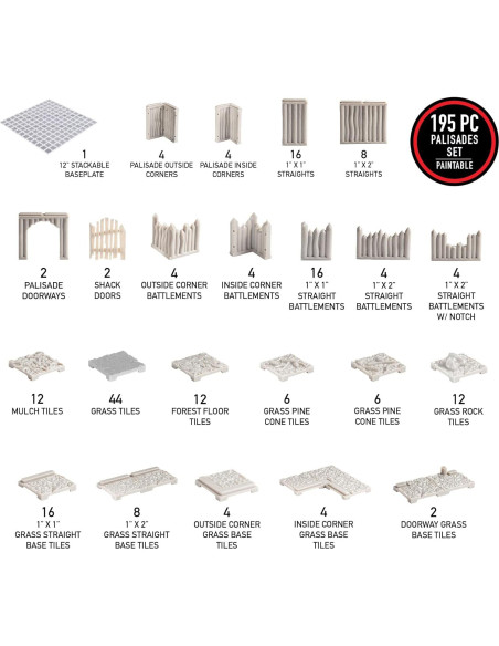 Conjunto Base Palisade Pintable Monster 195 Piezas RPG Conjunto Base Palisade Pintable Monster 195 Piezas RPG