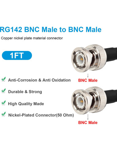 Cable Coaxial BNC Macho a BNC Macho RG142 0.30m 50 Ohmios