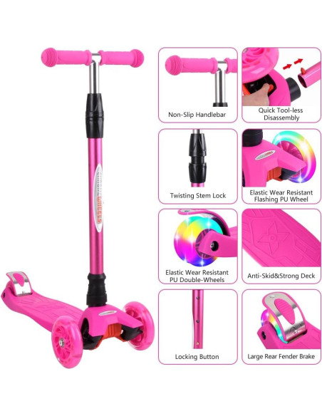 Scooter ChromeWheels Rosa 3 Ruedas Ajustable 59.87 kg Scooter ChromeWheels Rosa 3 Ruedas Ajustable 59.87 kg