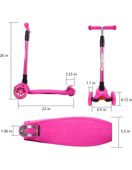 Scooter ChromeWheels Rosa 3 Ruedas Ajustable 59.87 kg Scooter ChromeWheels Rosa 3 Ruedas Ajustable 59.87 kg