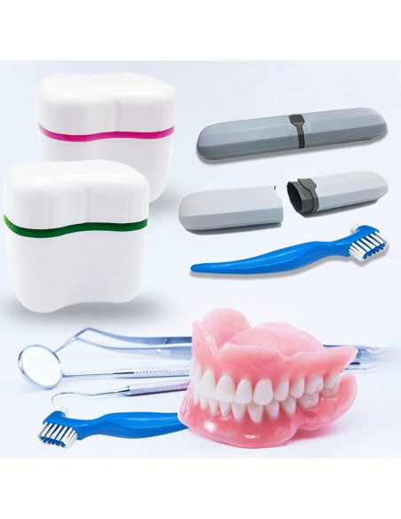 Kit Estuche Dentaduras Platonee 6 Piezas Rosa Verde Kit Estuche Dentaduras Platonee 6 Piezas Rosa Verde
