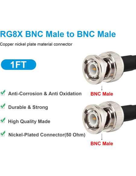 Cable coaxial BNC macho a macho RG8X 30.48cm 50 ohm MOOKEERF Cable coaxial BNC macho a macho RG8X 30.48cm 50 ohm MOOKEERF