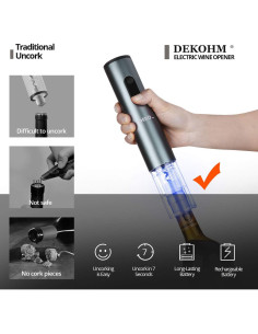 Abridor de Botellas de Vino Eléctrico DEKOHM 5 en 1 Recargable 2