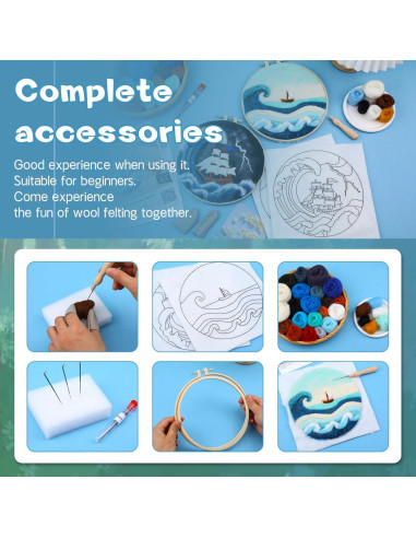Kit de Fieltro de Aguja QMNNMA - Olas del Mar y Veleros