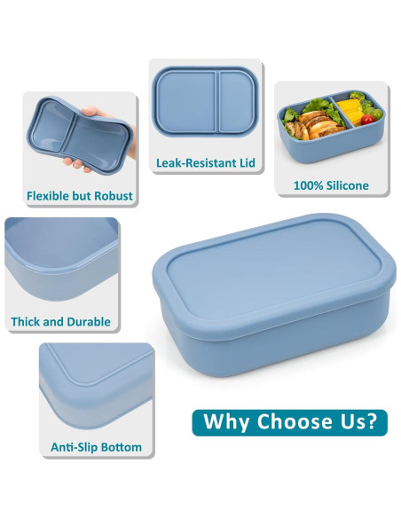 Caja Bento de Silicona Annaklin 32oz 2 Compartimentos Azul Caja Bento de Silicona Annaklin 32oz 2 Compartimentos Azul