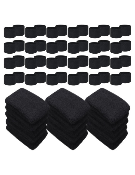 Lounsweer 72 Pulseras Deportivas Negras para Niños - Muñequera de Algodón Lounsweer 72 Pulseras Deportivas Negras para Niños - Muñequera de Algodón