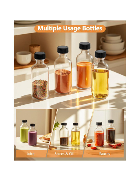 Botellas de vidrio Rionisor 60ml claras, paquete de 6 con tapas Botellas de vidrio Rionisor 60ml claras, paquete de 6 con tapas