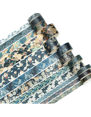 Juego de 12 Rollos de Cinta Washi Songdao Tranquilidad Azure