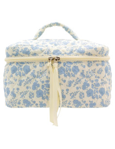 Bolsa de Maquillaje Acolchada PAZIMIIK Algodón Grande Flor Azul