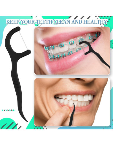 Palillos de Hilo Dental Baderke 200 Unidades Negro Portátil