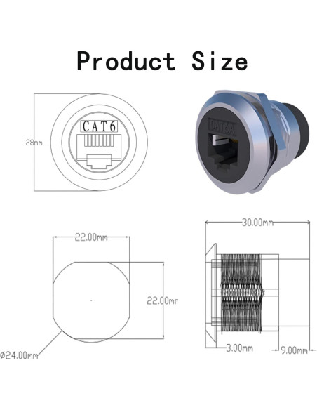 5 Conectores RJ45 Cat6 Montaje en Panel Impermeables ANMBEST 5 Conectores RJ45 Cat6 Montaje en Panel Impermeables ANMBEST