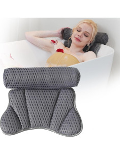Almohada de Baño Mandrex Gris con Ventosas y Malla 40x32cm 2
