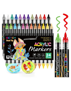 Marcadores Acrílicos Betem 24 Colores Doble Punta 0.5-5mm