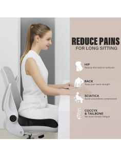 Cojín de Asiento WAOAW Espuma Viscoelástica Negro 43x34cm 2