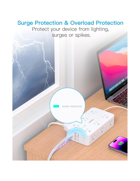 Regleta de Protección HANYCONY 12 Salidas 4 USB 1.5m Blanca Regleta de Protección HANYCONY 12 Salidas 4 USB 1.5m Blanca