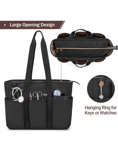Bolsa Tote para Enfermeras Fasrom Negra - Gran Capacidad 39.88x14.99x31.75 cm