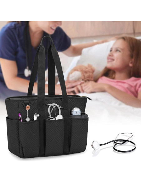 Bolsa Tote para Enfermeras Fasrom Negra - Gran Capacidad 39.88x14.99x31.75 cm Bolsa Tote para Enfermeras Fasrom Negra - Gran Capacidad 39.88x14.99x31.75 cm
