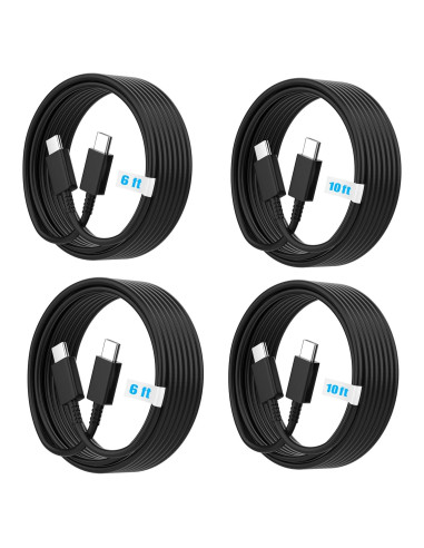 Paquete de 4 Cables USB C a C 60W - 2x1.83m y 2x3.05m Negro