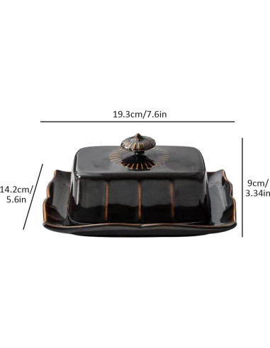 Plato de Mantequilla Lifenanny con Tapa Negro 19.3x14.2cm