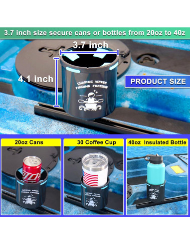 Soporte para Tazas de Kayak Huntury 2 Pcs con Tapas de Goma
