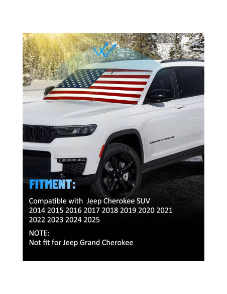 Sombra de Sol Bestview para Jeep Cherokee 2014-2024 - Bandera EE. UU. Sombra de Sol Bestview para Jeep Cherokee 2014-2024 - Bandera EE. UU.