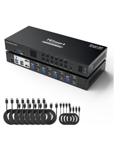 Interruptor KVM TESmart 4 Puertos Doble Monitor DisplayPort 4K