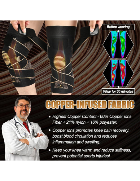 Faja de Rodilla de Cobre NEENCA con Correas - Alivio Dolor Articular Faja de Rodilla de Cobre NEENCA con Correas - Alivio Dolor Articular
