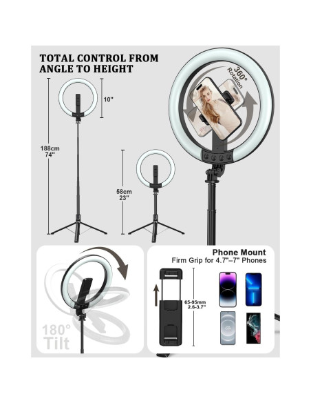 Kit de Vlogging BEFAME con Luz de Anillo 25 cm y Trípode 188 cm Kit de Vlogging BEFAME con Luz de Anillo 25 cm y Trípode 188 cm