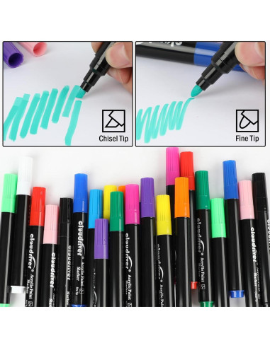 Marcadores Acrílicos Cloudriver 24 Piezas Multicolor Punta Fina y Cincel