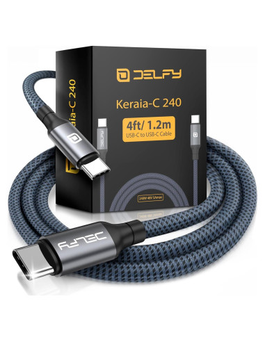 Cable USB-C trenzado Delfy 2m, carga rápida 240W para iPhone 15/16, iPad, MacBook, Samsung