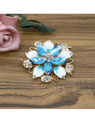 Broche Floral de Cristal Azul HSQYJ - 5.6 cm, Elegante y Brillante