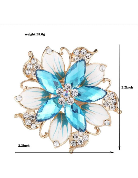 Broche Floral de Cristal Azul HSQYJ - 5.6 cm, Elegante y Brillante Broche Floral de Cristal Azul HSQYJ - 5.6 cm, Elegante y Brillante
