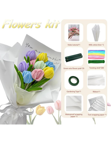 Kit de Manualidades 200PCS Limpiapipas PangYin Tulipanes Coloridos
