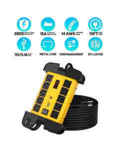Regleta de Potencia CRST 10 Salidas con USB 3.1A y 15FT 2
