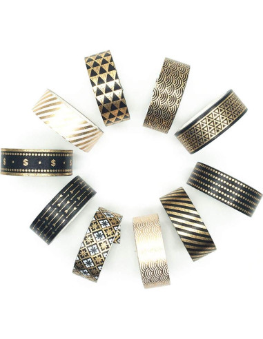 Conjunto de Cinta Washi VIVIQUEN 10 Rollos 15mm Negro y Dorado