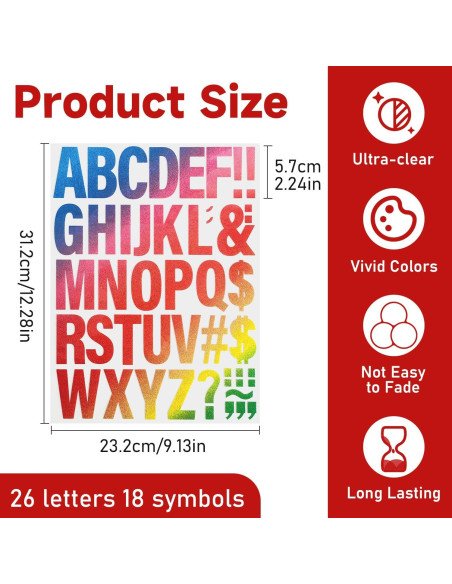 Letras Termoadhesivas CLINTT 10 Hojas Colorido 2" para Ropa Letras Termoadhesivas CLINTT 10 Hojas Colorido 2" para Ropa