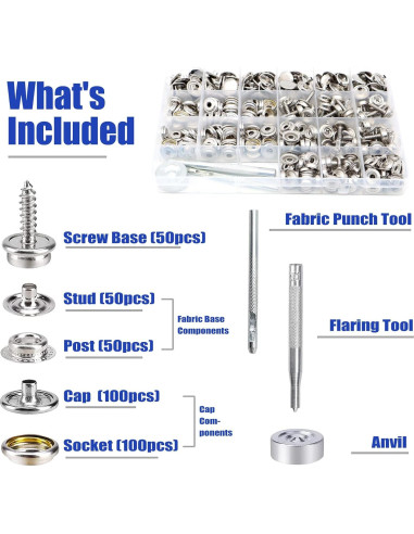 Kit de Botones de Lona ZYNERY 353 Piezas Acero Inoxidable