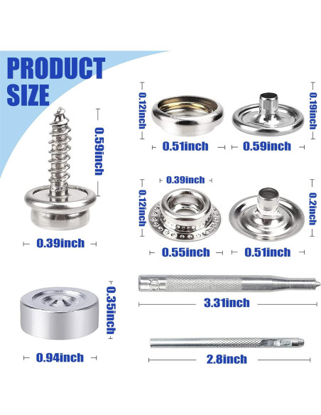 Kit de Botones de Lona ZYNERY 353 Piezas Acero Inoxidable Kit de Botones de Lona ZYNERY 353 Piezas Acero Inoxidable